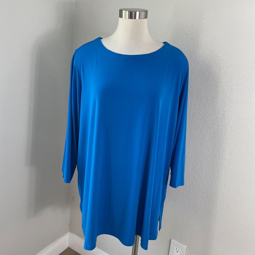 Susan Graver Modern Essentials Womens Plus 3X Blue Tunic Top‎ Liquid Knit Shirt